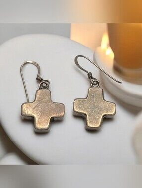 Simple Cross Drop Earrings In Sterling Silver 925